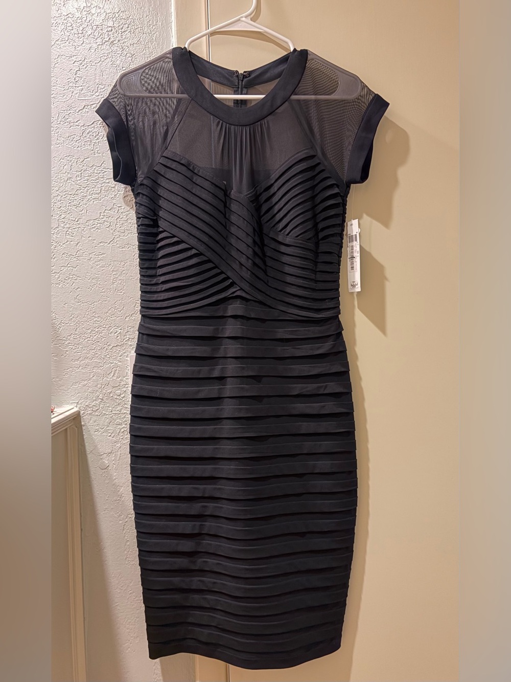 Women's Black Sheath Dress with Mesh Detail
